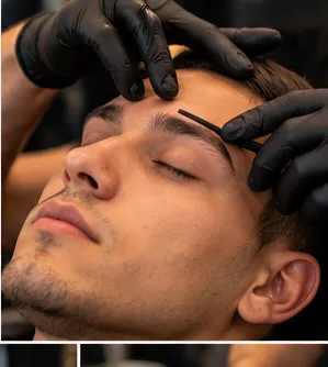 Eyebrows being shaped and cleaned up by a barber