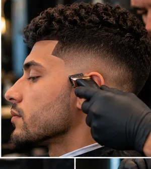 Sharp shape up and lined hairline being edged with a trimmer